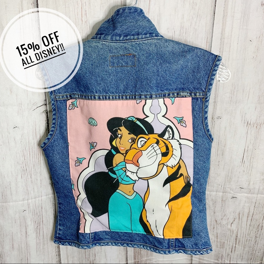 VTG Disney Aladdin Jasmine Denim Jacket Vest Sz S